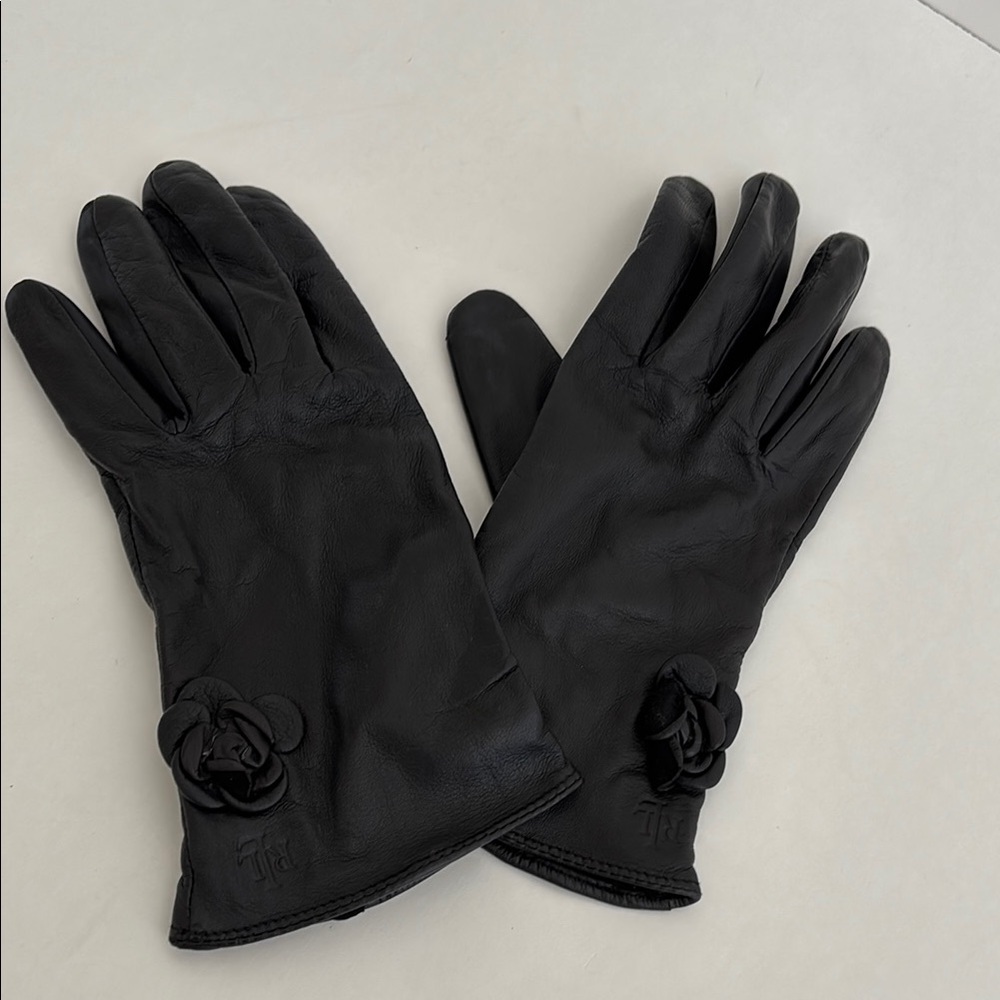 Ralph Lauren Black Rose‎ Flower Soft Leather Driving Gloves Women’s Medium NWOT